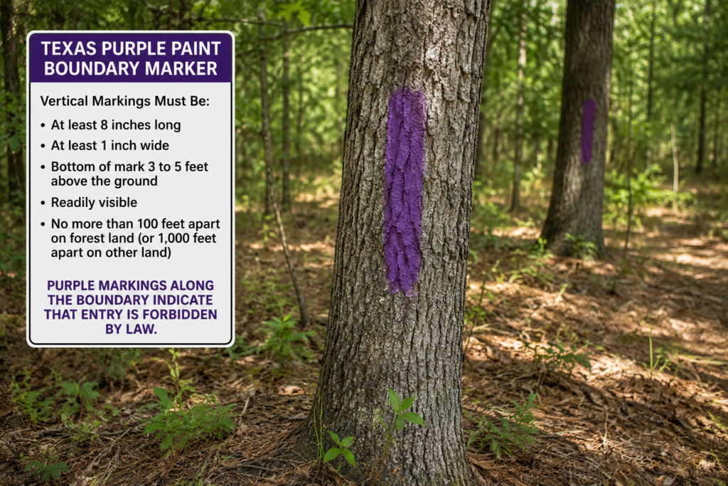 Texas purple paint boundary marker requirements for trespass notice